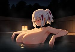 1girls :o ai_generated areola areolae arms_up blush boku_no_hero_academia choker choker_only closed_eyes dim_lighting elbow_rest female forest forest_background fuyumi_todoroki hot_spring huge_breasts lantern massive_breasts my_hero_academia naked naked_female night novelai nude nude_female onsen partially_submerged relaxing resting solo solo_female steam steaming_body steamy sweat tgm101_(artist) todoroki_fuyumi upper_body upper_body_focus water