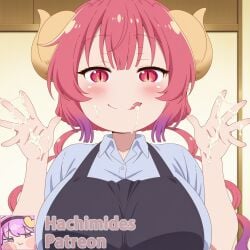 colored cum_on_face dragon_girl dragon_horns huge_breasts ilulu ilulu_(dragon_maid) ilulu_(maidragon) implied_sex kobayashi-san_chi_no_maidragon miss_kobayashi's_dragon_maid pink_eyes pink_hair tongue_out