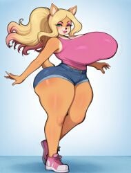 1girls ai ai_assisted ai_generated bandicoot bandicoot_girl blonde_hair blue_eyes blue_shorts crash_(series) crash_(series) female female furry furry_only huge_ass huge_breasts naughty_dog orange_fur pink_shirt pixai playstation tawna_bandicoot thick_thighs thunder_thighs