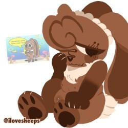 1girls anthro breasts brown_fur cocoa_(dandy's_world) dandy's_world feet furry ilovesheeps lineless looking_away nonhuman pussy rabbit signature solo transparent_background