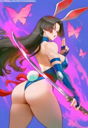 1girls 2025 2d ai_assisted ai_generated artist_name ass ass_focus back back_view bare_arms bare_legs bare_shoulders bare_thighs big_ass big_breasts big_butt breasts bunny_ears bunny_tail clothed clothing color erotic_nansensu female female_focus female_only from_behind hi_res large_breasts leotard light-skinned_female light_skin long_hair looking_back marvel marvel_comics marvel_rivals patreon patreon_username pose psylocke psylocke_(marvel_rivals) purple_hair solo solo_female sword thick_thighs watermark x-men