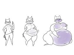 abunbot anthro belly big_belly big_breasts blue_body blueberry_inflation breast_expansion breasts clothing digital_media_(artwork) english_text expansion felid feline female hi_res huge_belly hyper inflation mammal navel overweight overweight_anthro selina_kyle_(character) simple_background solo sound_effects text weight_gain