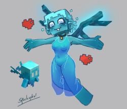 1female 1girls 4_fingers allay_(minecraft) anthro artist_signature block_head blue_body blue_hair blue_skin breasts breasts_out clothed_female female female_focus female_only functionally_nude functionally_nude_female heart humanoid minecraft minecraft_mob short_hair sparkcykel spirit transparent_clothing uncensored white_eyes wings