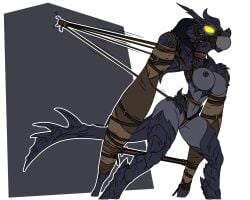 2021 5:4 absurd_res alduin alpha_channel anthro artist_name athletic athletic_anthro athletic_female ball_gag bethesda_game_studios big_ball_gag big_breasts black_hair blue_body bondage bondage bound breast_bondage breasts crotch_rope dragon feet female gag gagged glowing glowing_eyes grey_body hair hi_res horn indigo_scales microsoft mythological_creature mythological_scalie mythology nipples open_mouth open_mouth_gag predicament_bondage raver1357 restraints rope rope_bondage rope_harness scales scalie simple_background skyrim solo standing submissive submissive_anthro submissive_female tail teeth text the_elder_scrolls wall_(structure) wing_bondage wings wings_tied yellow_eyes