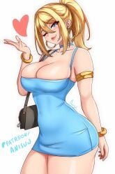 1girls absurd_res anisdrawn ass breasts cleavage dress female female_focus female_only hi_res large_breasts light-skinned_female light_skin looking_at_viewer metroid samus_aran solo thick_thighs thighs