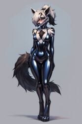 ai_generated black_stripes blue_eyes fluffy_tail furry furry_female furry_only hair_over_one_eye original_character pokemon pokemon_(species) scorpianpp self_upload sirimari_(scorpianpp) solo_female stable_diffusion white_fur white_hair