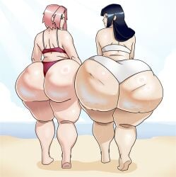 2girls ass back_view beach duo female female_only gigantic_ass huge_ass hyuuga_hinata naruto sakura_haruno underwear wide_hips winterwarning