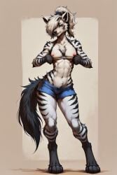 ai_generated black_stripes blue_eyes fluffy_tail furry furry_female furry_only hair_over_one_eye original_character pokemon pokemon_(species) scorpianpp self_upload sirimari_(scorpianpp) solo_female stable_diffusion white_fur white_hair