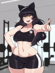 1girls ai_generated ass ass_focus big_ass big_breasts bikini black_hair blake_belladonna female female_only light-skinned_female muscular_female rwby slender_waist two_tone_hair wide_hips