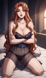 1girls ai_generated bigmic145 blue_dress braid breasts castlevania castlevania_(netflix) hair_ornament lenore_(castlevania) lips long_hair medium_breasts negligee orange_hair panties see-through see-through_clothing vampire vampire_girl wavy_hair