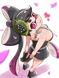 +_+ 1girls arms_behind_back breasts callie_(splatoon) cherry_blossoms cleavage dress falling_petals from_above gloves heart inkling inkling_girl large_breasts long_hair nintendo petals pink_eyes shoes short_dress splatoon splatoon_(series) splatoon_3 t2ukmyjm tentacle_hair twintails two_tone_hair