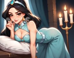 ai_generated aladdin aladdin_(1992_disney_film) black_hair cleavage disney disney's_aladdin disney_princess princess_jasmine sexy