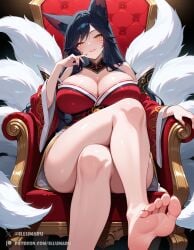 1girls 2025 ahri ai_generated bare_thighs barefoot black_hair crossed_legs curvaceous curvy curvy_body curvy_female curvy_figure detailed feet female female_focus female_only foot_fetish fox_ears fox_girl fox_tail hi_res huge_breasts huge_thighs illumaru large_breasts league_of_legends light-skinned_female light_skin long_hair looking_at_viewer patreon_username smiling solo solo_female stable_diffusion thick_body thick_thighs thighs voluptuous voluptuous_female wide_hips yellow_eyes