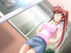 female ponytail pussy red_hair sagara-family sagara_sanae tied_hair uncensored window zyx