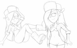 2015 boots breasts disney disney_channel disney_xd ear_piercing female female_only fluffy_(artist) freckles freckles_on_face gravity_falls hat long_hair nipples panties panties_pull plaid_skirt pussy sitting_down sitting_on_floor sketch small_breasts thighs wendy_corduroy