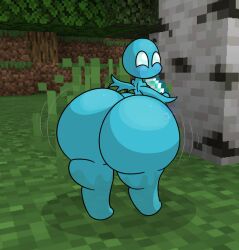 2d 2d_(artwork) 3d_background allay_(minecraft) ass ass big_ass big_butt blue_body diamond grass holding_object huge_ass leaves looking_at_viewer minecraft minecraft_background no_irises no_mouth round_ass shortstack tagme thick thick_thighs thighs trees wings