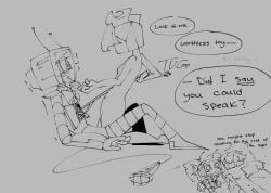 2girls dandy's_world dandys_world degradation naked naked_female object_head roblox roblox_game robot robot_girl screen_face tisha_(dandy's_world) tremble_lines trembling tugging vee_(dandy's_world) wireplay wires yuri