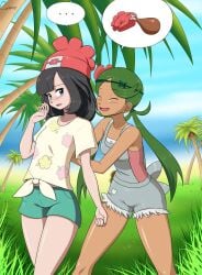 2girls black_hair cannibalism cooked_alive cooking cooking_vore female female/female female_focus female_human female_only green_hair gynophagia helpless helpless_female helpless_girl imminent_cannibalism lost_bet mallow_(pokemon) meatgirl peach_skin pokemon punishment punsished roast roasting secretly_loves_it selene_(pokemon) wager white_body white_skin