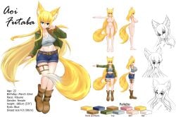 aoi_futaba_(fox) big_breasts blue_eyes character_sheet female female_only fox_ears fox_girl fox_tail gold_hair gold_tail neith_(artist)