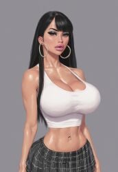 ai ai_generated alice_black bangs bimbo black_hair crop_top e-girl egirl goth miniskirt oc original original_character pinup