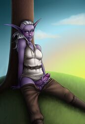 1futa belt big_penis biting_lip blue_eyes blush clothed elf erect_nipples futa_only futanari grass hair intersex liefje long_ears long_hair masturbation night_elf nipples original_character penis penis_grasp penis_out pointy_ears purple_skin shirt sitting sitting_down solo tree trousers veins veiny_penis warcraft white_hair world_of_warcraft