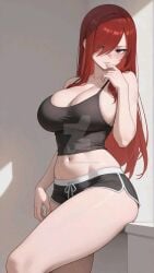 1girls ai_generated erza_scarlet fairy_tail female red_hair solo sportswear