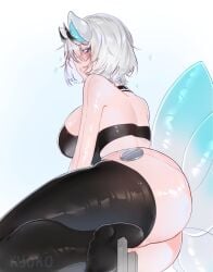 1 balloon big_ass big_breasts blue_eyes bra cat_ears cat_tail female giantess girls inflatable latex latex_clothing latex_stockings lingerie living_inflatable nozzle pooltoy rubber shiny_skin succubus thick_thighs thighhighs transparent_body white_hair