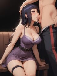 1boy ai_generated bdmaestro blowjob cleavage cum_in_mouth deepthroat female hinata_hyuuga irrumatio penis thighs