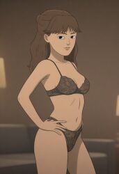 adult_swim ai_generated black_lingerie brown_hair common_side_effects female frances_applewhite hands_on_hips lingerie lingerie_only looking_at_viewer partially_clothed partially_clothed_female