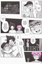 1girls 3boys bandaid black_hair comic comic_page dross gay jacob_(dross) light-skinned_male light_skin male monochrome pink_hair roxanne_(dross) tagme taylor_(dross) yaoi