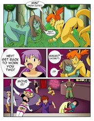 ! 2girls 4boys 5girls ? ass breasts brock_(pokemon) bulbasaur comic domino_(pokemon) english_text female furry gary_oak human interspecies jitenshasw jolteon jynx kasumi_(pokemon) kenji_(pokemon) male may_(pokemon) misty_(pokemon) multiple_boys multiple_girls nintendo nipples nude ookido_shigeru pikachu pokemon pokemon_(species) pokemon_rgby pokemon_transformation pokemorph pokephilia pole_dancing pussy straight tail text tracey_sketchit transformation what