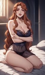 1girls ai_generated bigmic145 blue_dress braid breasts castlevania castlevania_(netflix) hair_ornament lenore_(castlevania) lips long_hair medium_breasts negligee orange_hair panties see-through see-through_clothing vampire vampire_girl wavy_hair