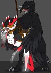 absurd_res anonymous_artist anthro avian bird bodily_fluids bondage bondage bound closed_eyes corvid corvus_(genus) cum cum_in_ass cum_inside dragon duo eastern_dragon ejaculation feathers genital_fluids hi_res male male/male mythological_creature mythological_scalie mythology open_mouth oscine passerine raven rope scalie sex_swing sound_effects zerra