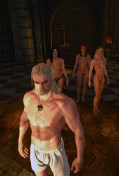 1boy 3girls completely_nude completely_nude_female game_screenshot geralt_of_rivia keira_metz mod multiple_girls nude nude_female nude_mod panties the_witcher_(series) the_witcher_3:_wild_hunt topless topless_female topless_male triss_merigold yennefer