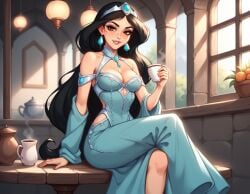 ai_generated aladdin aladdin_(1992_disney_film) black_hair cleavage disney disney's_aladdin disney_princess princess_jasmine sexy