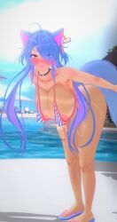 1girls 2023 3d areola_slip areolae big_areola big_nipples bikini breasts breasts_bigger_than_head cat_ears cat_tail catgirl deluxe_rosie erect_nipples female female_only huge_breasts indie_virtual_youtuber leaning leaning_foward nipple_bulge rosie_(vtuber) solo solo_female string_bikini tail tan-skinned_female tan_body tan_skin virtual_youtuber