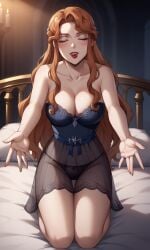 1girls ai_generated bigmic145 blue_dress braid breasts castlevania castlevania_(netflix) hair_ornament lenore_(castlevania) lips long_hair medium_breasts negligee orange_hair panties see-through see-through_clothing vampire vampire_girl wavy_hair