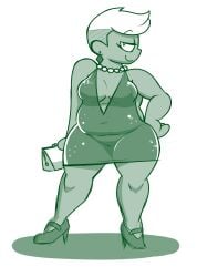 1girls cartoon_network chubby chubby_female clothed fancy_clothing gollyollyoxenfree green_guts hue_troop hue_troopers nipple_outline ok_k.o.!_let's_be_heroes open_back open_back_dress short_hair stomach_imprint tight_clothing tight_dress tight_fit