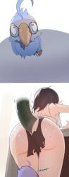 1girls 2d 2d_(artwork) 2d_artwork artist_name artist_request big_ass bird butt_focus female glasses rabbit