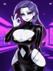 ai_generated big_breasts blue_eyes blush breasts brown_eyes equestria_girls female female_only hasbro inviting_to_sex long_hair my_little_pony purple_hair rarity_(eg) rarity_(mlp) simulated_fellatio smile white_skin