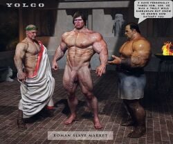 3d 3d_(artwork) bara bara_tiddies bara_tits big_dick bigger_sub bodybuilder clothed_male_nude_male good_boy homoerotic hung light-skinned_male light_skin male_nudity malesub muscle_slut muscles muscular muscular_male roman roman_empire rome slave slave_market submissive_male submissive_top yolco