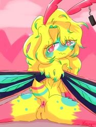 2025 3:4 absurd_res antennae_(anatomy) anthro anus arthropod ass blonde_hair blue_body blue_fur blue_hair blush breasts cloud digital_media_(artwork) eyebrow_through_hair eyebrows eyelashes eyelashes_through_hair female fur fur_markings genitals hair hi_res ibispaint_(artwork) insect_wings insects lepidopteran lepidopteran_wings looking_at_viewer looking_back markings moth mother_(lore) mothy_(xammyxx) multicolored_body multicolored_fur neck_tuft non-mammal_breasts non-mammal_vulva noseless nude nude_anthro nude_female outside parent_(lore) pink_body pink_eyes pink_fur presenting presenting_anus presenting_vulva pussy shaded signature sitting sky smile solo spreading translucent translucent_hair tuft vulva watermark wings xammyxx yellow_body yellow_fur