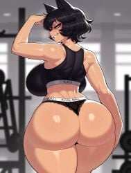 1girls ai_generated ass ass_focus big_ass big_breasts black_hair cat_ears dark-skinned_female female female_only kali_belladonna rear_view red_highlights rwby slender_waist two_tone_hair wide_hips