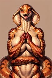 ai_generated chu_(scorpianpp) cobra lamia multi_arm multi_limb orange_scales original_character scorpianpp self_upload snake_girl solo_female stable_diffusion