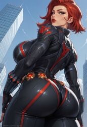 ai_generated alternate_version_at_source ass ass_focus big_breasts big_butt black_widow_(marvel) black_widow_(marvel_rivals) blue_eyes bodysuit city_background female hypet low-angle_view marvel marvel_rivals natasha_romanoff red_hair suit tagme thick thick_thighs thigh_highs thighhighs thighs video_game_character wide_hips