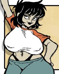 1female 5_alguma_coisa big_breasts black_eyes blue_jeans brasil brazil brazilian_female emo female female_focus female_only goth goth_girl huge_breasts human jamily_(5_alguma_coisa) solo_female tagme uniform