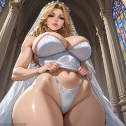 ai_generated big_breasts blonde_hair blue_eyes breasts church dress female hypet invisible_woman invisible_woman_(marvel_rivals) marvel marvel_rivals pussy shiny shiny_skin standing sue_storm tagme thick thick_ass thick_legs thick_thighs thighs video_game_character video_game_franchise wedding wedding_dress wedding_veil wide_hips