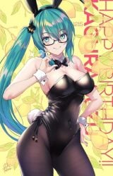 1girls ai_generated bunny_ears bunny_girl bunnysuit glasses hatsune_miku solo vocaloid