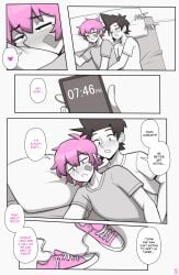 2boys bandaid black_hair comic comic_page dross gay jacob_(dross) light-skinned_male light_skin male monochrome pink_hair tagme taylor_(dross) yaoi