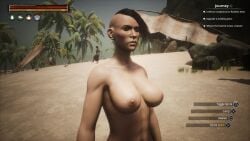 2girls 3d conan_exiles game_screenshot topless topless_female upper_body